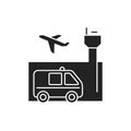 Emergency assistance at airport black glyph icon. Safe travel. Pictogram for web, mobile app, promo.