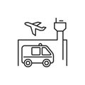 Emergency assistance at airport black line icon. Safe travel. Pictogram for web, mobile app, promo. UI UX design element