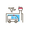 Emergency assistance at airport color line icon. Safe travel. Pictogram for web, mobile app, promo. UI UX design element Royalty Free Stock Photo