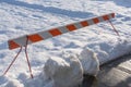 Emergency barier blocking snowed recreation zone Royalty Free Stock Photo