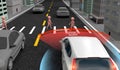 Emergency Braking Assist EBA sysyem to avoid car crash concept. Smart Car, 3D rendering