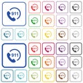 Emergency call 911 outlined flat color icons