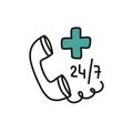 Emergency call doodle icon, vector illustration