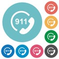 Emergency call 911 flat round icons
