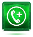 Emergency call icon neon light green square button Royalty Free Stock Photo