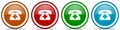 Emergency call, phone glossy icons, set of modern design buttons for web, internet and mobile applications in four colors options