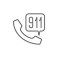 Emergency call to rescue service line icon.