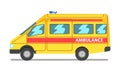 Emergency car, yellow and red ambulance medical service vehicle vector Illustration on a white background Royalty Free Stock Photo