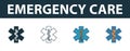 Emergency Care icon set. Four elements in diferent styles from medicine icons collection. Creative emergency care icons filled, Royalty Free Stock Photo