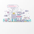 Emergency concept. Set of hospital and healthcare contains icon elements, ambulance, siren-equipped car, helicopter. Royalty Free Stock Photo