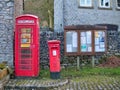 An emergency defibrillator in an old red telephone box in the village of Taddington in Derbyshire, UK.