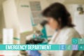 Emergency department medical concept image with icons and doctors on background