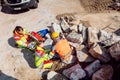 Emergency doctor and paramedic taking care of man on site of accident Royalty Free Stock Photo