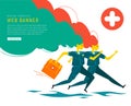 Emergency doctors rushes to rescue. Medical banner