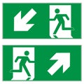 Emergency exit downward left, emergency exit upward right, escape route signs, vector illustration. Royalty Free Stock Photo