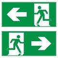 Emergency exit left, emergency exit right, escape route signs, vector illustration.