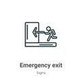 Emergency exit outline vector icon. Thin line black emergency exit icon, flat vector simple element illustration from editable
