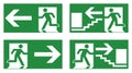 Emergency exit safety sign. White running man icon on green back Royalty Free Stock Photo