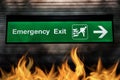 Emergency exit sign green color with light and arrow Royalty Free Stock Photo