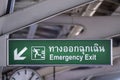 Emergency Exit sign with green light box is placed on BTS station platform Royalty Free Stock Photo