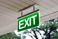 Emergency Exit Signs Green with white lettering.