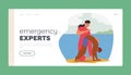 Emergency Experts Landing Page Template. Rescuer Female Character Provides Service For Drowning Man