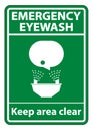 Emergency Eyewash Keep Area Clear Symbol Sign Isolate On White Background,Vector Illustration EPS.10 Royalty Free Stock Photo