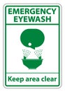 Emergency Eyewash Keep Area Clear Symbol Sign Isolate On White Background,Vector Illustration EPS.10 Royalty Free Stock Photo