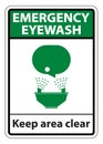 Emergency Eyewash Keep Area Clear Symbol Sign Isolate On White Background,Vector Illustration EPS.10 Royalty Free Stock Photo