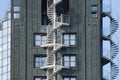 Emergency fire escape staircases on a building exterior