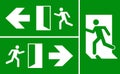 Emergency fire exit sign. Evacuation fire escape door vector sign pictogram arrow exit route Royalty Free Stock Photo