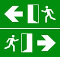 Emergency fire exit sign. Evacuation fire escape door vector sign pictogram arrow exit route Royalty Free Stock Photo