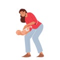 Emergency, First Aid Food Choking Baby. Female Character Mother Trying To Reanimate Or Help Newborn Choke-bore Baby