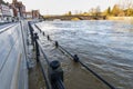 Bewdley , river Severn,flood barriers erected to protect local population,Bewdley Bridge,Worcestershire,England,UK Royalty Free Stock Photo