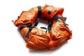 Emergency Flotation Device Bright Inflatable Safety Vest on Clean Background Royalty Free Stock Photo