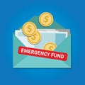 Emergency fund money coins in envelope saved for crisis time condition Royalty Free Stock Photo