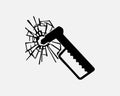 Emergency Hammer Break Glass Window Shatter Escape Exit Black White Silhouette Sign Symbol Icon Graphic Clipart Artwork Vector