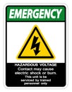 Emergency Hazardous Voltage Contact May Cause Electric Shock Or Burn Isolate On White Background,Vector Illustration