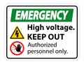 Emergency High Voltage Keep Out Sign Isolate On White Background,Vector Illustration EPS.10 Royalty Free Stock Photo