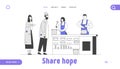 Emergency Housing Website Landing Page. Poor Man and Woman Stand in Queue Get Food in Shelter for Homeless People Royalty Free Stock Photo