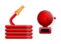 Emergency icon, red fire alarm system and fire hose