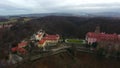 Emergency inclination of the drone due to wind over the castle Ksiaz