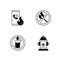Emergency Instructions For Fire Safety Black Linear Icons Set