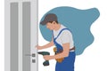 Emergency Locksmith Service. Professional Locksmith Mechanic Work. Flat Cartoon Illustration