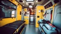 Emergency medical devices, ambulance interior details with necessary patient care equipment. Basic emergency for quick health help Royalty Free Stock Photo