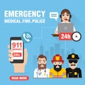 Emergency Medical, Fire, Police concept design flat, 911 emergency call