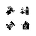 Emergency medical kit black glyph icons set on white space