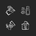 Emergency medical kit chalk white icons set on black background