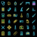 Emergency medicine icons set vector neon Royalty Free Stock Photo