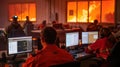 An emergency operation center buzzes with activity during a wildfire coordinating firefighting efforts and evacuations Royalty Free Stock Photo